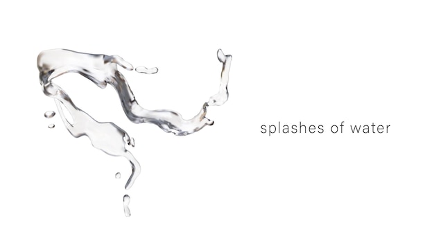 3D-realistische Spritzer von kristallklarem Wasser auf weißem Hintergrund