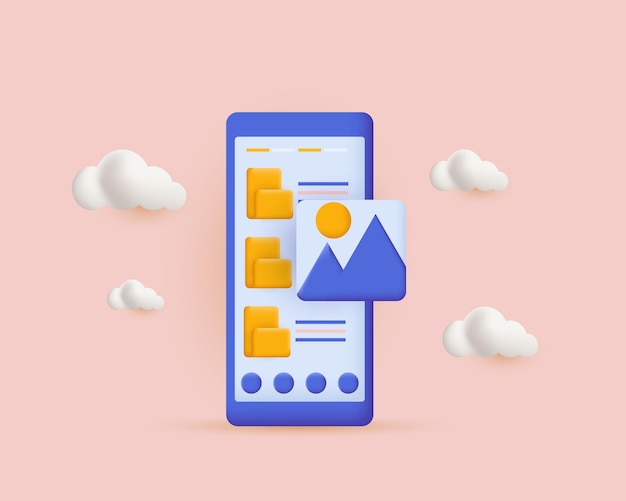 3D-realistische Telefondateien, Ordner und Wolken