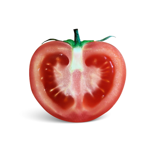 3d realistische Tomate und Scheibe lokalisiert auf Weiß isoliert.