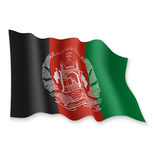 3D realistische wehende Flagge Afghanistans auf weißem Hintergrund