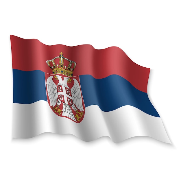 Vektor 3d realistische wehende flagge serbiens auf weißem hintergrund