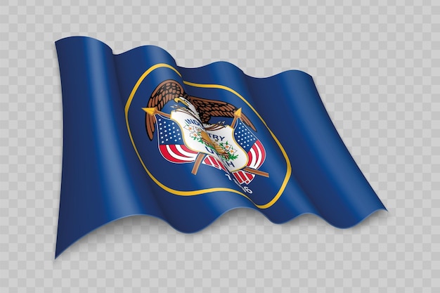 Vektor 3d realistische wehende flagge von utah ist ein bundesstaat der vereinigten staaten