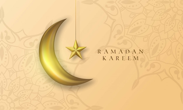 3d realistischer goldener mond und sterne für ramadan kareem auf mandala hintergrund