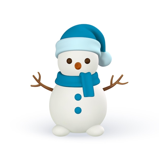 3D realistischer Weihnachtsschneemann Weihnachten oder Neujahr dekoratives Element Vektorillustration