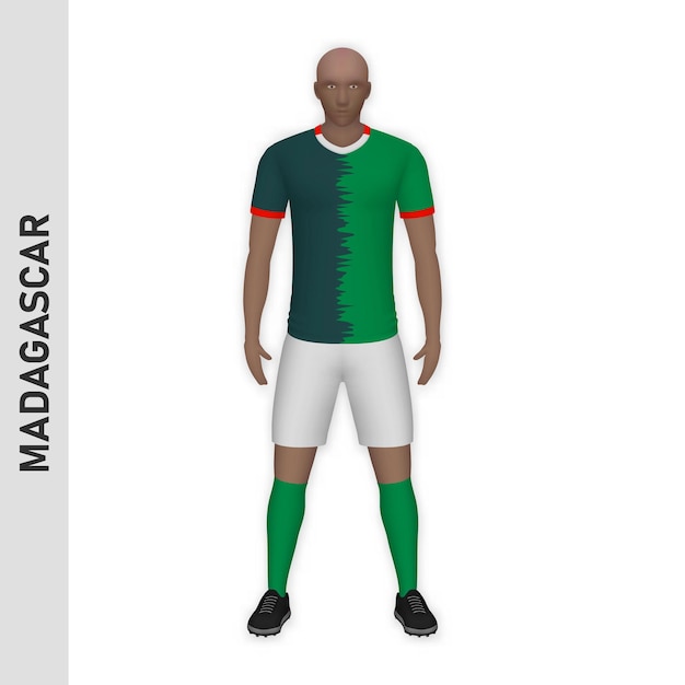 Vektor 3d-realistisches fußballspieler-mockup madagaskar-fußballteam-kit