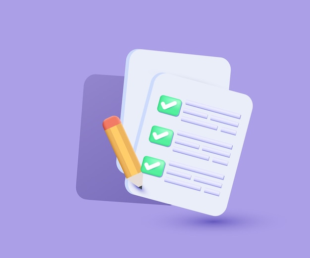 3D-realistisches Icon-Weiß-Check-Clipboard-Aufgabenverwaltung zu einem neuen Konzept-Vektor-Design