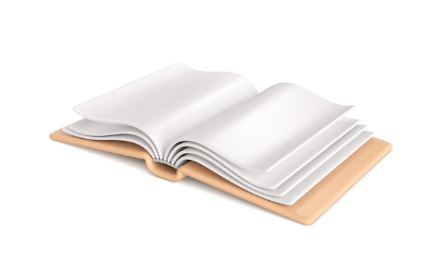 3D-realistisches offenes Buch, isoliert auf weißem Hintergrund 3D-Buch-Symbol Vektorillustration