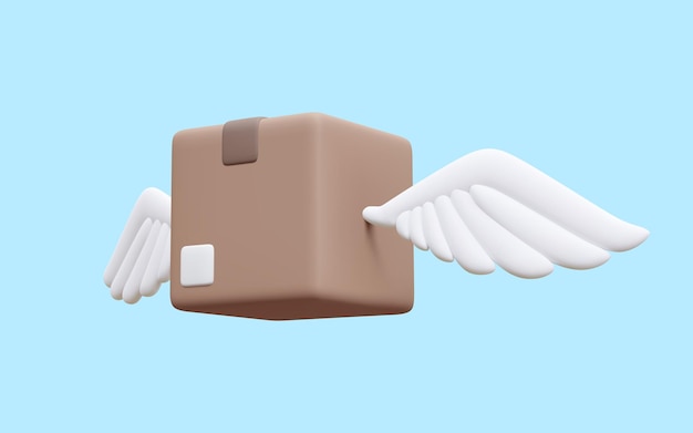 3D-realistisches Paket mit Flügeln isoliert auf blauem Hintergrund Kartons für Lieferservice-Konzept im Cartoon-Stil Vektor-Illustration