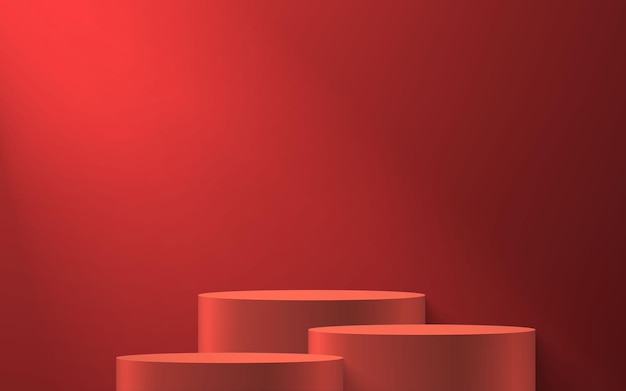 3D realistisches Podium oder Podest auf rotem Hintergrund