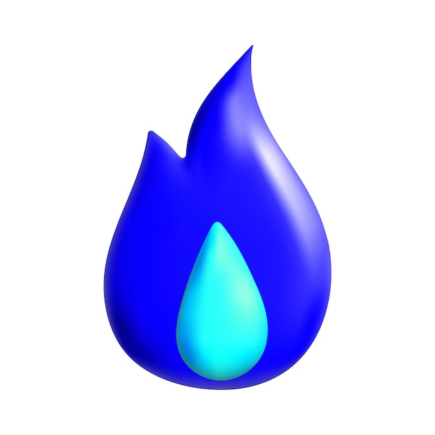 3D-Render Feuer Emoticon Emoji blaue Farbe isoliert auf weißem Hintergrund Blaue Flamme volumetrisch