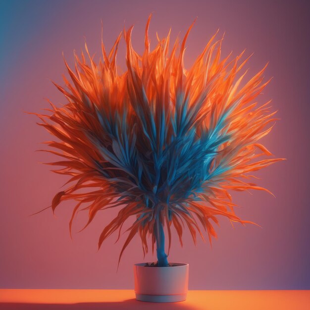 Vektor 3d-rendering einer neonpflanze mit neonlichtern in form einer blume 3d- rendering eines neonplans