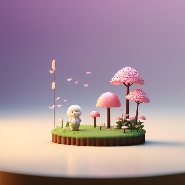 3D-Rendering eines weißen Kaninchen mit einer Blume im Garten 3D- Rendering eines Weißen Kaninchens mit