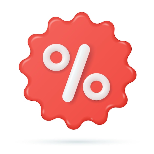 3D-Rendering Rabatt-Abzeichen-Symbol.. Preisschild mit Prozentzeichen. Werbemarketing für den Verkauf von Werbeartikeln. Spezielle kommerzielle Boni. Vektor-Illustration
