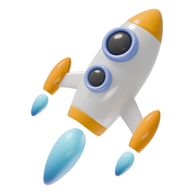 3D-Rendering Weltraumraketen-Symbol Gelb-Weiß Vektor-Illustration Startup-Weltraum-Geschäftskonzept