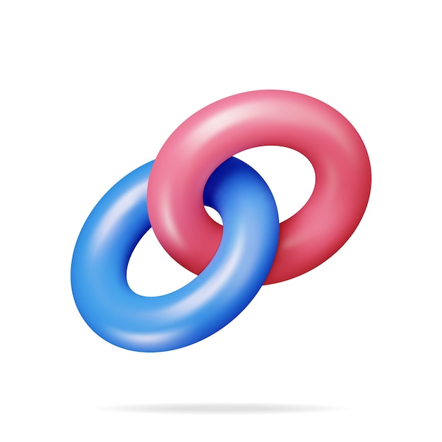 3D-Ringe, die in einer Kette verbunden sind Isolierte Rendering Verknüpfte Kreis-Symbolen Verknüpfte Torus-Zeichen Realistische Ringe, die zu einem Fragment der Kette angeschlossen sind Skizze für Kreativität Cartoon Vektor-Illustration