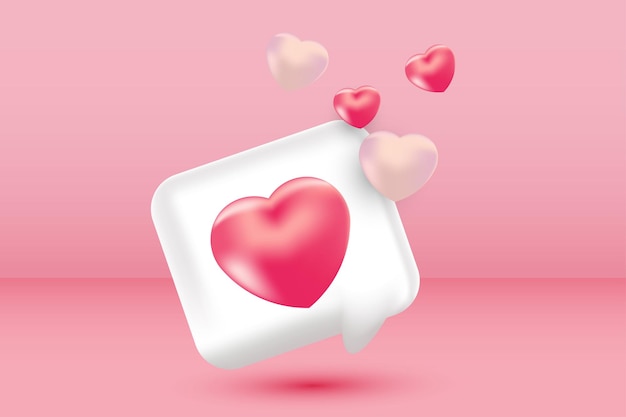 3d rosa Herz weiße Sprache Blase Social-Media-Benachrichtigung isoliert auf einem rosa Hintergrund platziert