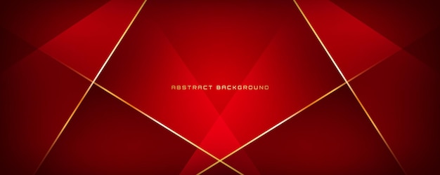 3d-roter, luxuriöser, abstrakter hintergrund mit überlappungsebene auf dunklem raum mit goldenem polygonlinieneffekt