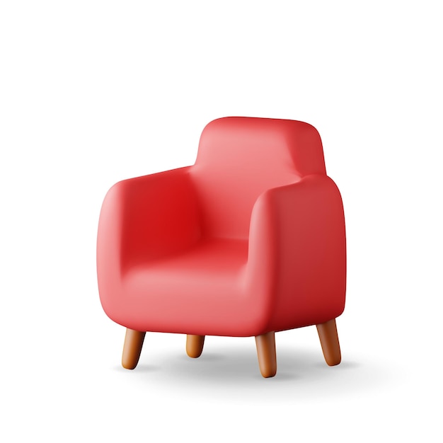 3d-roter Sessel mit isolierten Holzbeinen