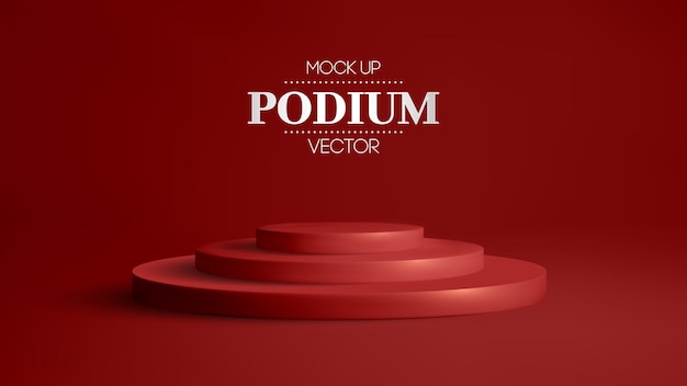 3D-rotes Podium auf weichem rotem Hintergrund 3D-Bühne runder Podiumsvektor Preisträger-Plattform-Studio