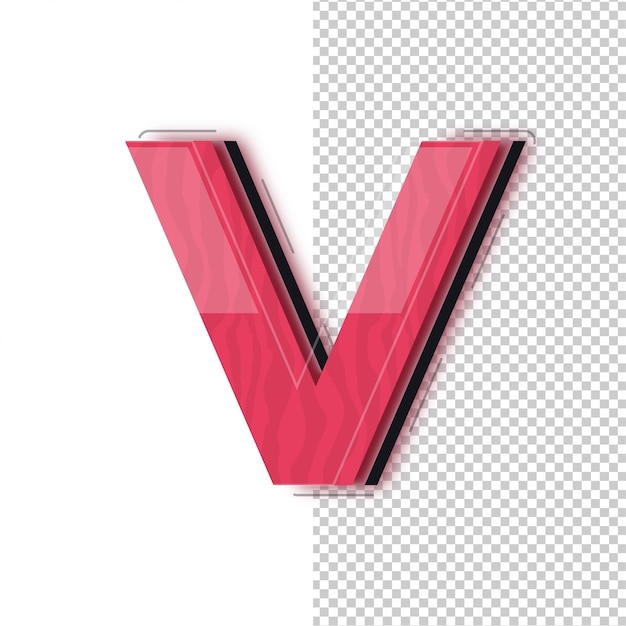 3D-Rotglas-Effekt Buchstabe V-Symbol mit bearbeitbarem Hintergrund