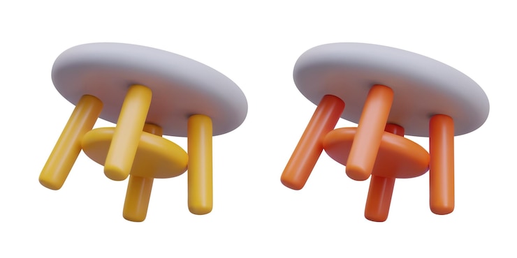 Vektor 3d-runde fußstütze niedriger häuslicher hocker mit beinverriegelung sicht von unten