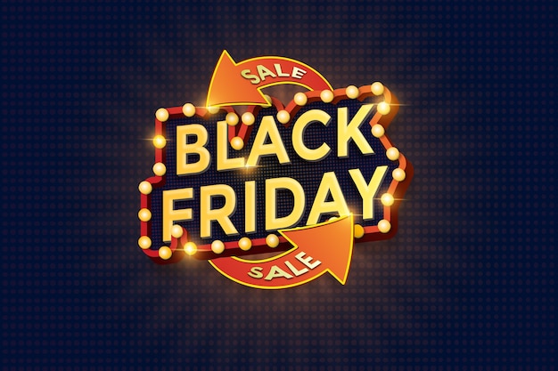 3d schriftart mit glühbirne für black friday sale banner vorlage