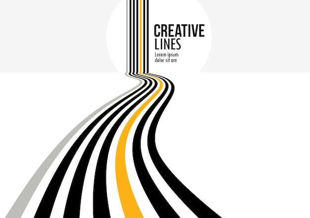 3D-Schwarz-Weiß-Linien in Perspektive mit gelben Elementen abstrakte Vektor-Hintergrund lineare Perspektive Illustration op Art Straße zum Horizont