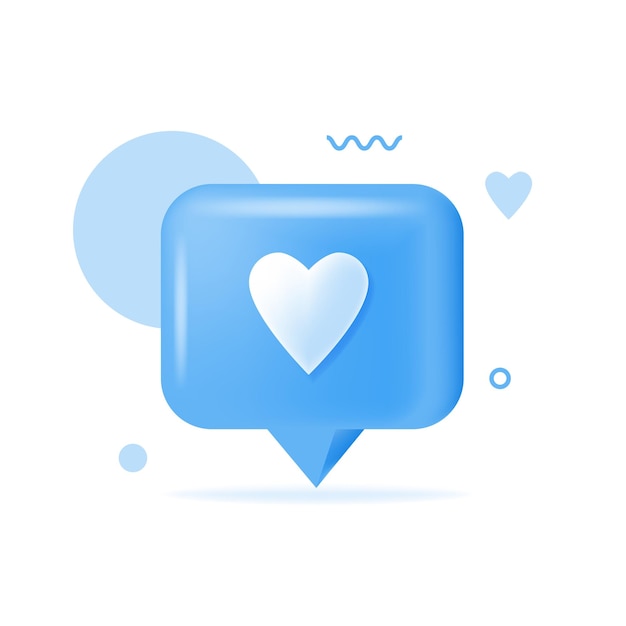 3D-Social-Media-Benachrichtigung Liebe wie Herz-Symbol in blauer Stecknadel isoliert auf weißem Hintergrund mit Schatten 3D-Rendering Vektor-Illustration