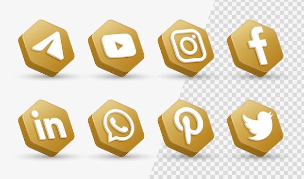 3d social media icons logos im modernen goldenen rahmen facebook instagram networking logo icon