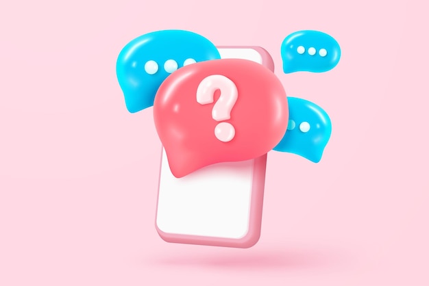 3D-Sprachblasen, Fragezeichen-Symbol oder Fragen, Fragen und Antworten-Lösungsinformationen, Fragen, Fragen-Antwortzeichen oder Problem, 3D-Antwort, Sprachblasen-Symbole, Vektor-Rendering-Illustration