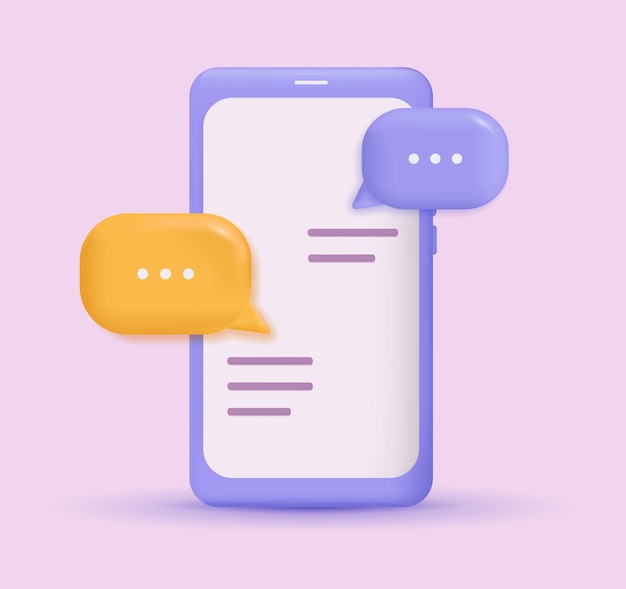 Vektor 3d-sprechblasen auf smartphone-hintergrund social-media-chat mit kommunikation