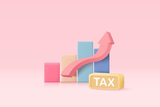 3D-Steuerzahlung und Gewerbesteuer mit Berichtsdiagramm Zusammensetzung mit finanzieller Jahresabrechnung, die die Rechnung berechnet und bezahlt 3D-Steuerzahlungsvektorsymbol rendern Abbildung
