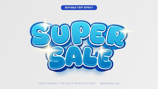 3D Super Sale Vektor bearbeitbarer blauer Text Effekt auf weißem Hintergrund