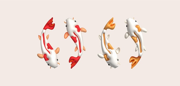 Vektor 3d-symbol bunter japanischer koi-fisch im minimalistischen stil