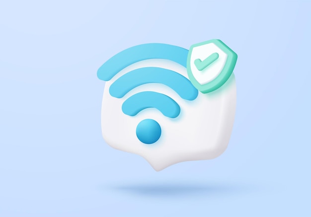 3D-Symbol drahtlose Verbindung und Teilung von Netzwerk im Internet Hotspot-Zugangspunkt für die Abdeckung Rundfunkbereich mit öffentlichem WiFi 3D-drahtloses Signal Einfachheit Icon Vektor-Render-Illustration