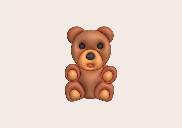 3D-Symbol Niedlicher sitzender Teddybär im minimalistischen Stil