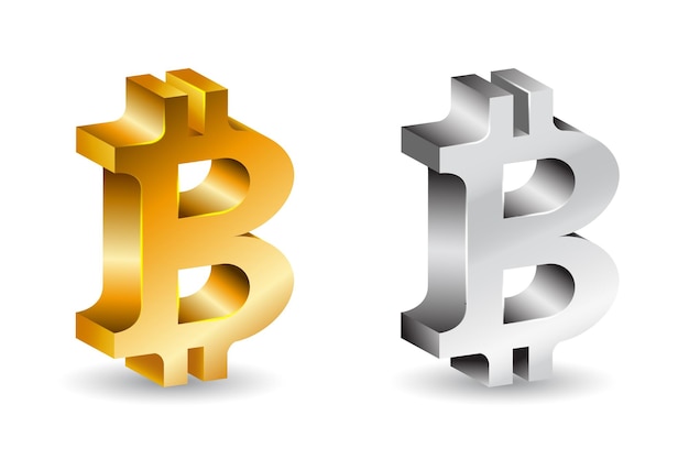 3D-Symbol von Bitcoin in goldenen und grauen Farbtönen