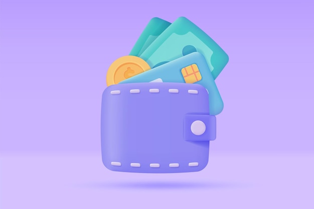 3D-Symbole für Kreditkarte und GeldbörseOnline-Zahlung Bargeldlose Gesellschaft zum Einkaufen 3D-Illustration