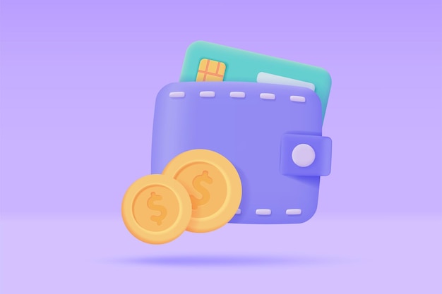 3D-Symbole für Kreditkarte und GeldbörseOnline-Zahlung Bargeldlose Gesellschaft zum Einkaufen 3D-Illustration