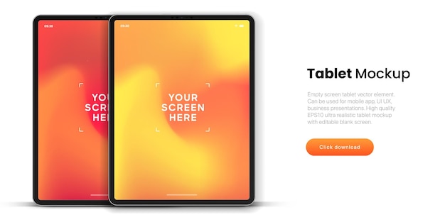 3D-Tablet-Rahmen ohne leeren Bildschirm. Tablet-Mockup-Element mit leerem Bildschirm für die App-Präsentation