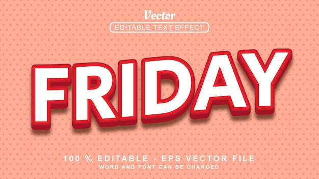 3D-Texteffekt Bearbeitbarer 3D-Texteffekt White Friday Modern Style Isolated on Red Background