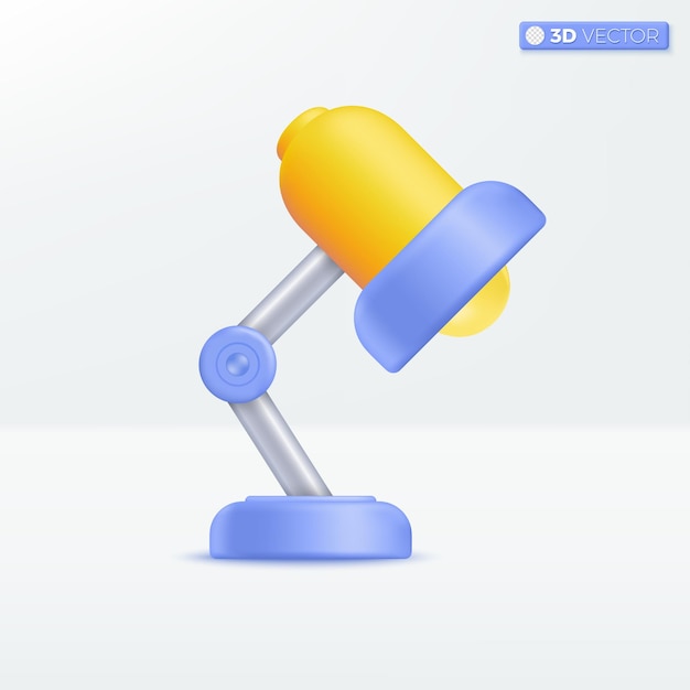 3D-Tischlampe auf weißem Hintergrund, Symbol, Desktop-Glühbirne, Büro-Tischlampe, Schlafzimmer- oder Wohnzimmer-Interieurkonzept, 3D-Vektor isolierte Illustration, Cartoon-Pastell, minimaler Stil