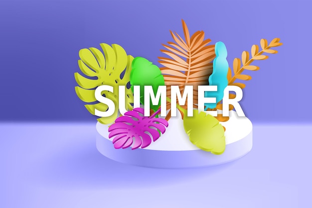 3D tropische Blätter Szene Podium mit Text Sommer botanischer Hintergrund Render vector