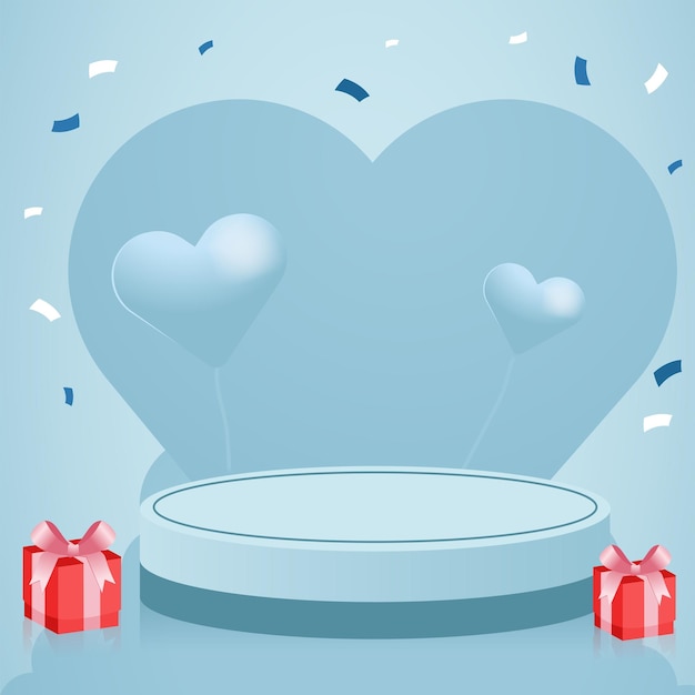 Vektor 3d-valentines-tag-poster-design mit 3d-geschenkkiste mit produktdarstellung glücklicher valentinstag