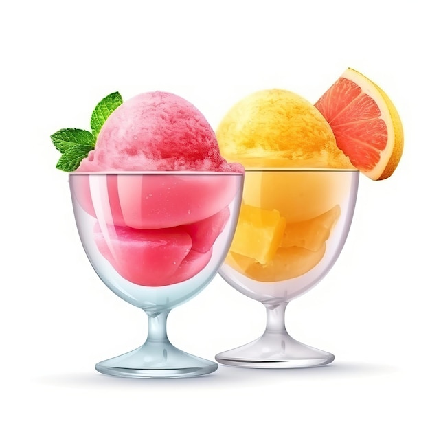 3d vector fruit sorbet auf weißem hintergrund