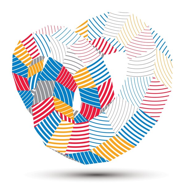 3D-Vektor abstraktes Designobjekt, polygonale komplizierte Figur. Bunte dreidimensionale deformierte gestreifte Form, rendern.