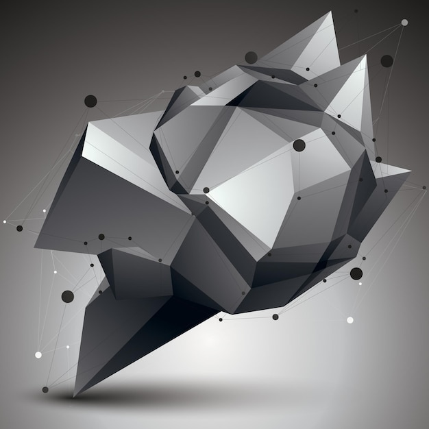 3D-Vektor abstraktes Designobjekt, polygonale komplizierte Figur mit Linienmasche.