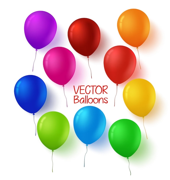 Vektor 3d-vektor bunte reihe von geburtstagsballons mit lebendigen, glänzenden und glänzenden farben einzeln auf weiß
