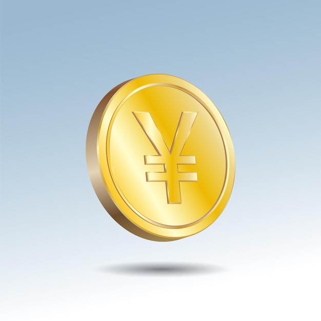 3D-Vektor-Illustration der Gold Yen Yuan Münze Japanesse und Chinas Währungssymbol
