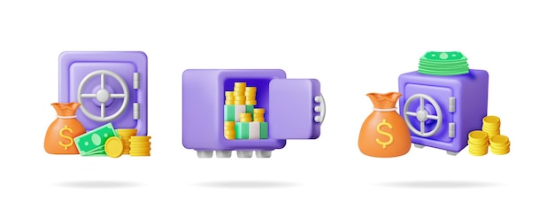 3D-Vektor-Illustrationssatz-Sammlung eines Safe-Boxes